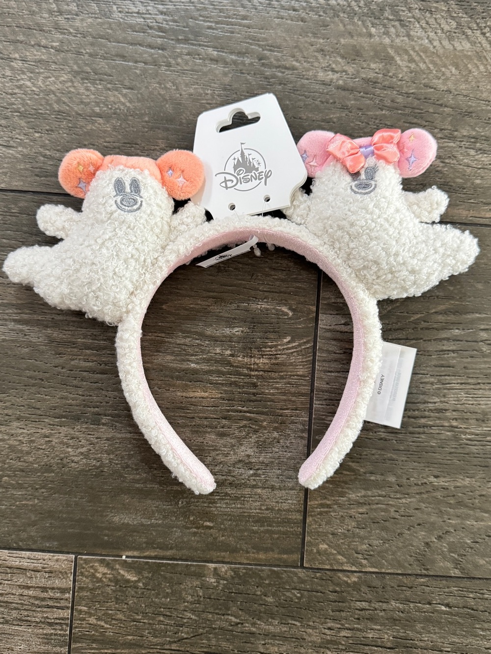 Disney Plush Minnie Ghost Headband in White with Pink and Orange Accents